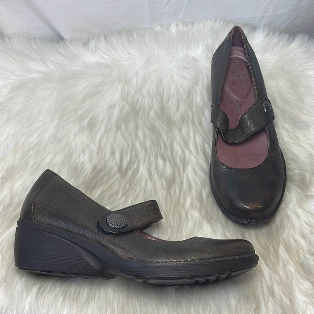 Dansko Adele Brown Leather Mary Jane Wedge Heels Sz 41/10.5-11